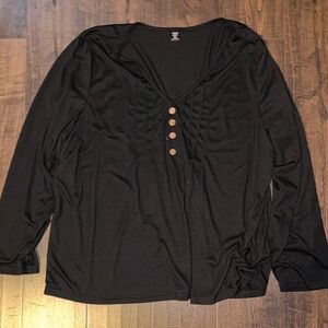 SHEIN Black Long Sleeve Top with Button Detail
